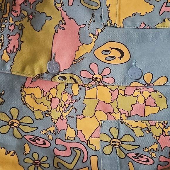 NWT Lazy Oaf oversized unisex button down jacket iconic graphics, pastels - Picture 8 of 10